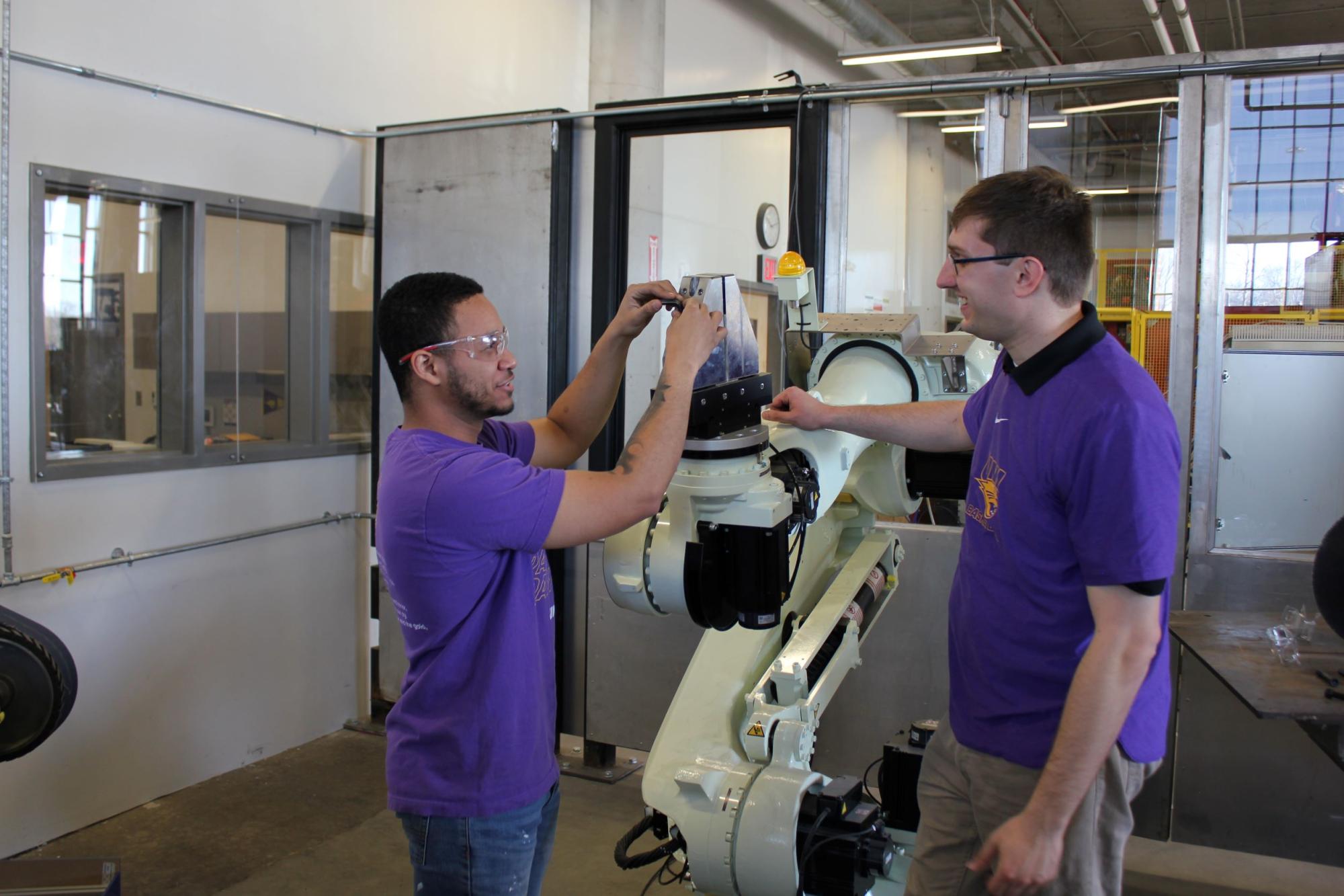Students working with equipment
